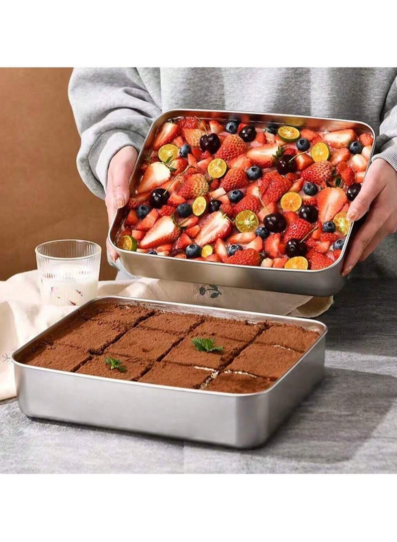 Stainless Steel Square Serving Tray with Lid – Multifunctional, Deep, and Thickened – Ideal for Baking, Tiramisu, Pastries, Roasted Fish, Grilled Meats, Steaming, and Storing Food – Perfect for Kitc - Image 4