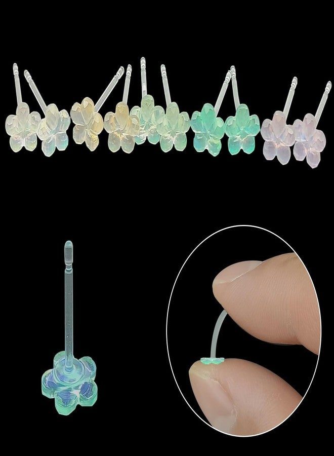 DLAND 5 Pairs Colored Flower Stud Earrings with Soft Rubber Backs, Clear Invisible Resin Ear Pins for Daily Wear - Image 2