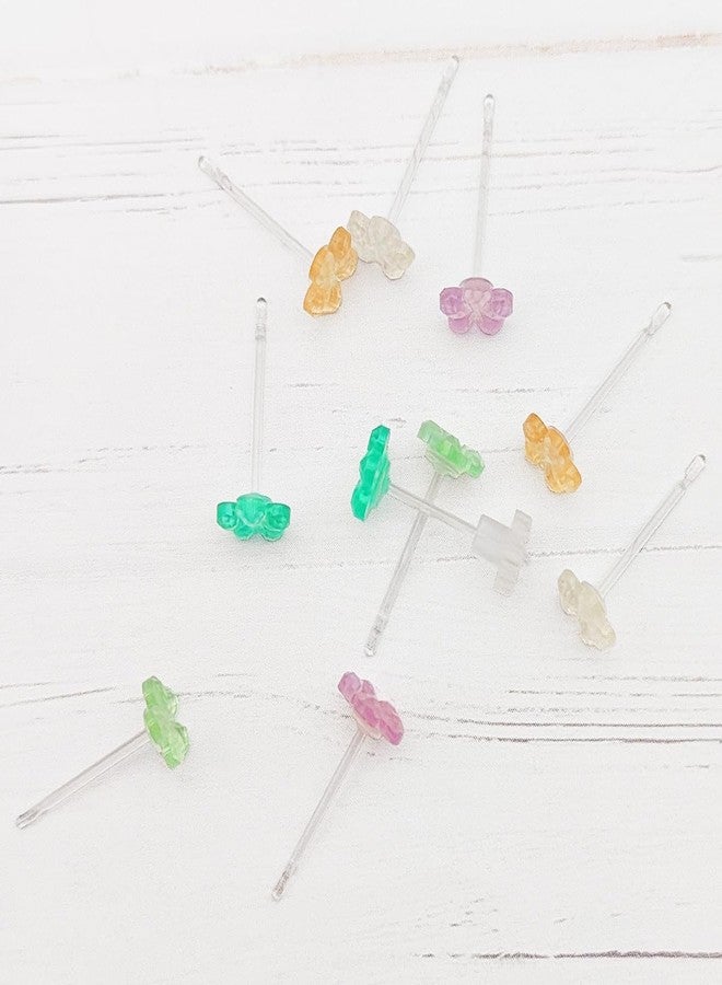 DLAND 5 Pairs Colored Flower Stud Earrings with Soft Rubber Backs, Clear Invisible Resin Ear Pins for Daily Wear - Image 4