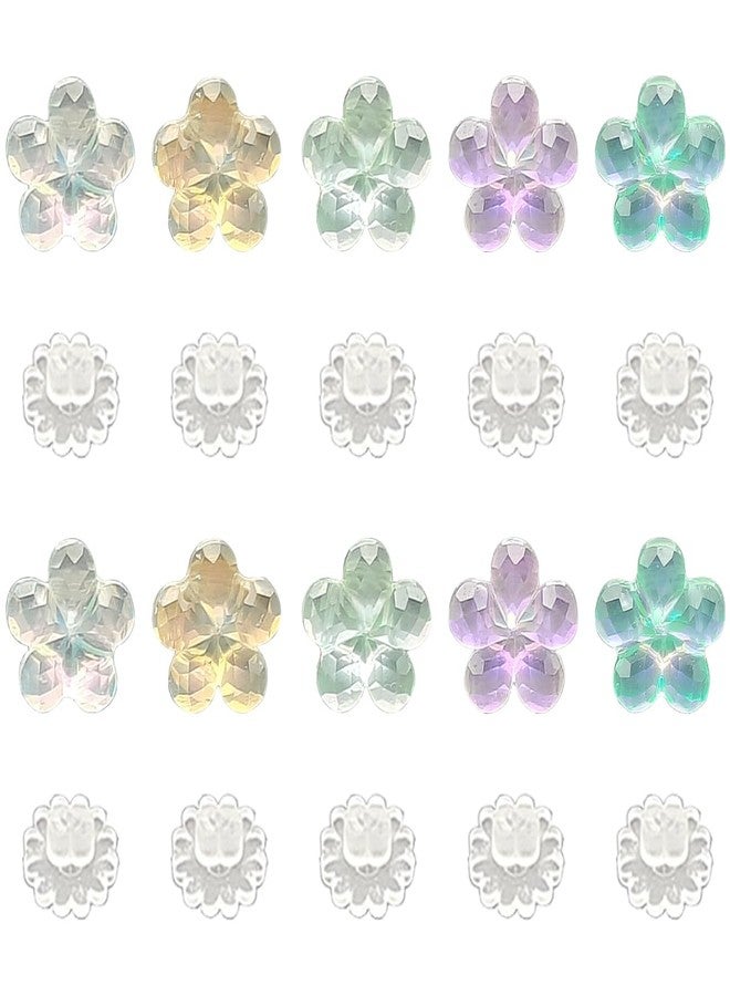 DLAND 5 Pairs Colored Flower Stud Earrings with Soft Rubber Backs, Clear Invisible Resin Ear Pins for Daily Wear - Image 1
