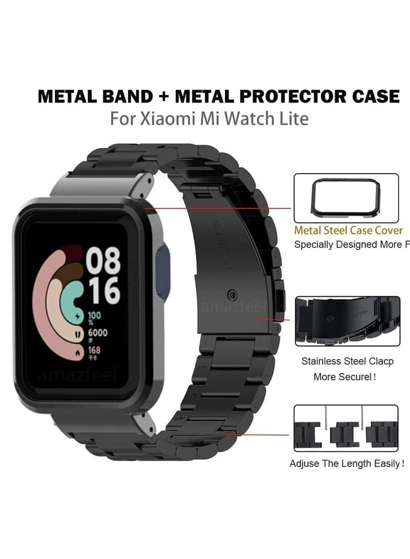2in1 Stainless Steel Watch Band Strap With Metal Cover Magnetic For Xiaomi Mi Watch Lite/Redmi Watch Bracelet Frame Cover Protective Case Metal Watchband - Image 2