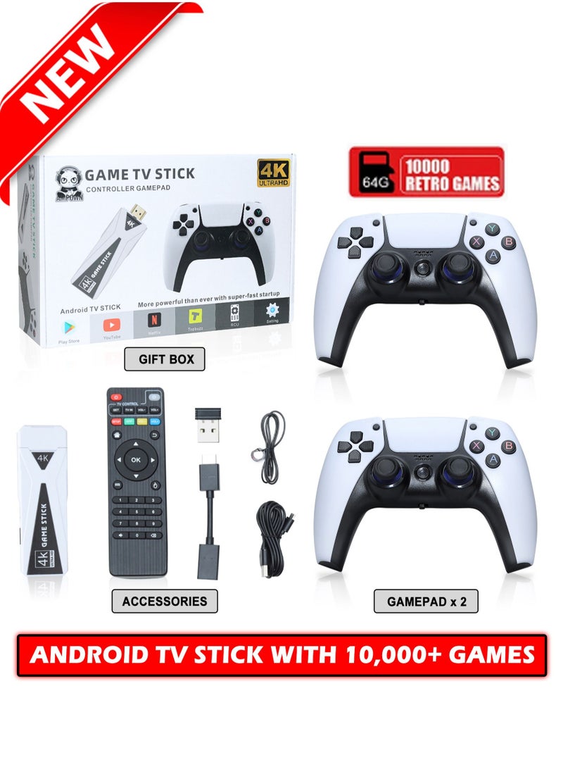 ماركة غير محددة - وحدة تحكم ألعاب الفيديو 2.4G وحدة تحكم لاسلكية مزدوجة Game Stick 4K 10000 ألعاب 64GB ألعاب ريترو مع تلفاز أندرويد و Play Store مدمج - Image 1