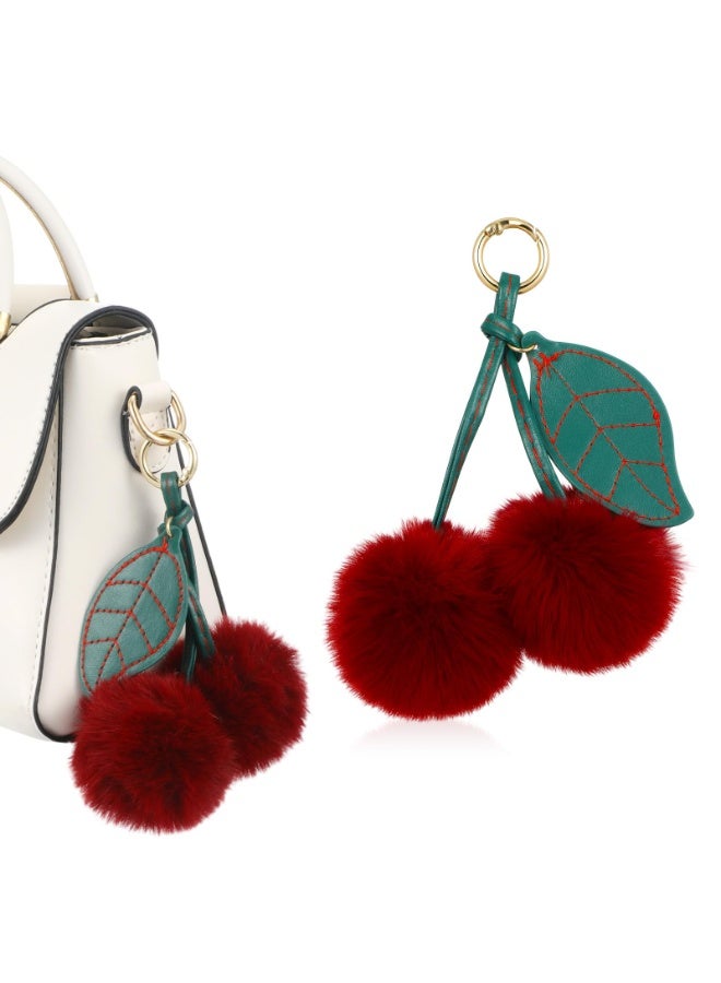 1pcs Cherry Pom Pom Keychain, Cute Cherry Bag Charms for Women Girls, Fluffy Pompom Keychains Charm, Plush Pendant Accessories for Handbags Purse Backpack Car - Image 1