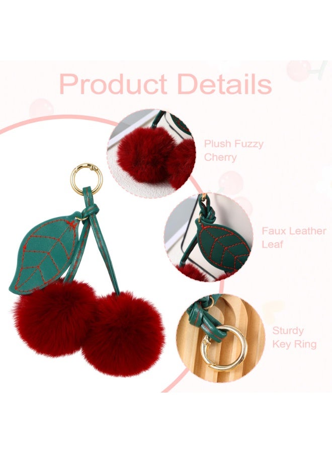 1pcs Cherry Pom Pom Keychain, Cute Cherry Bag Charms for Women Girls, Fluffy Pompom Keychains Charm, Plush Pendant Accessories for Handbags Purse Backpack Car - Image 4