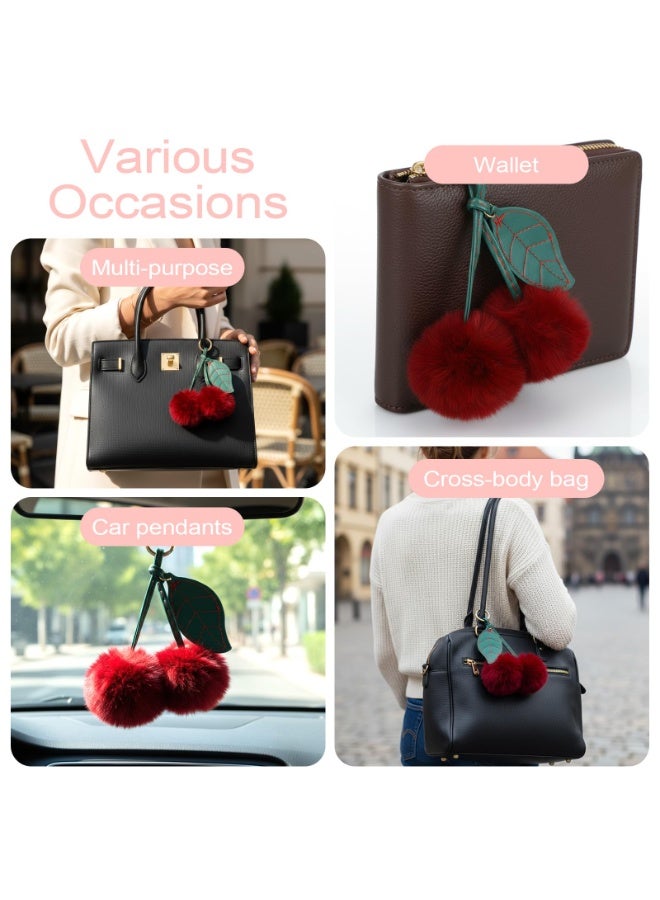 1pcs Cherry Pom Pom Keychain, Cute Cherry Bag Charms for Women Girls, Fluffy Pompom Keychains Charm, Plush Pendant Accessories for Handbags Purse Backpack Car - Image 5