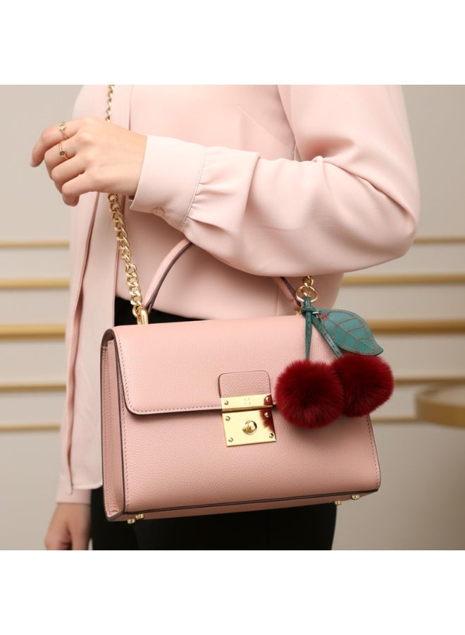 1pcs Cherry Pom Pom Keychain, Cute Cherry Bag Charms for Women Girls, Fluffy Pompom Keychains Charm, Plush Pendant Accessories for Handbags Purse Backpack Car - Image 2