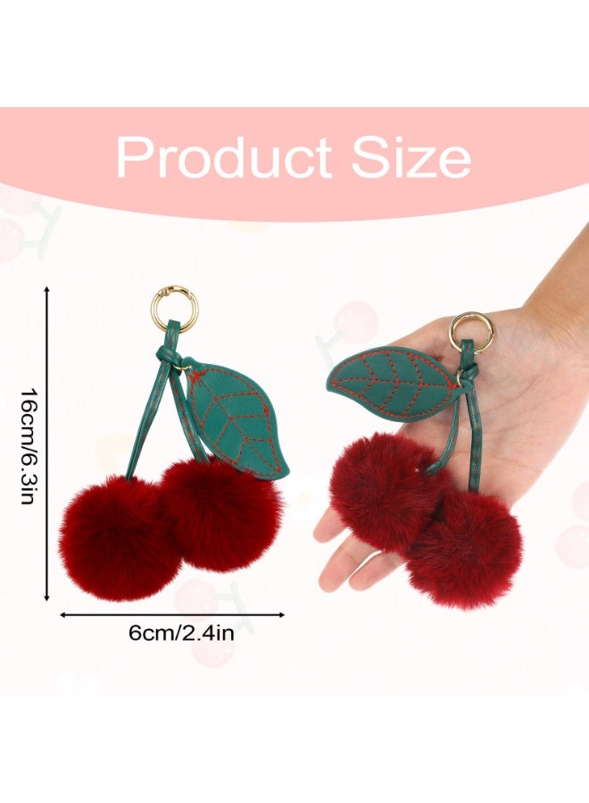 1pcs Cherry Pom Pom Keychain, Cute Cherry Bag Charms for Women Girls, Fluffy Pompom Keychains Charm, Plush Pendant Accessories for Handbags Purse Backpack Car - Image 3