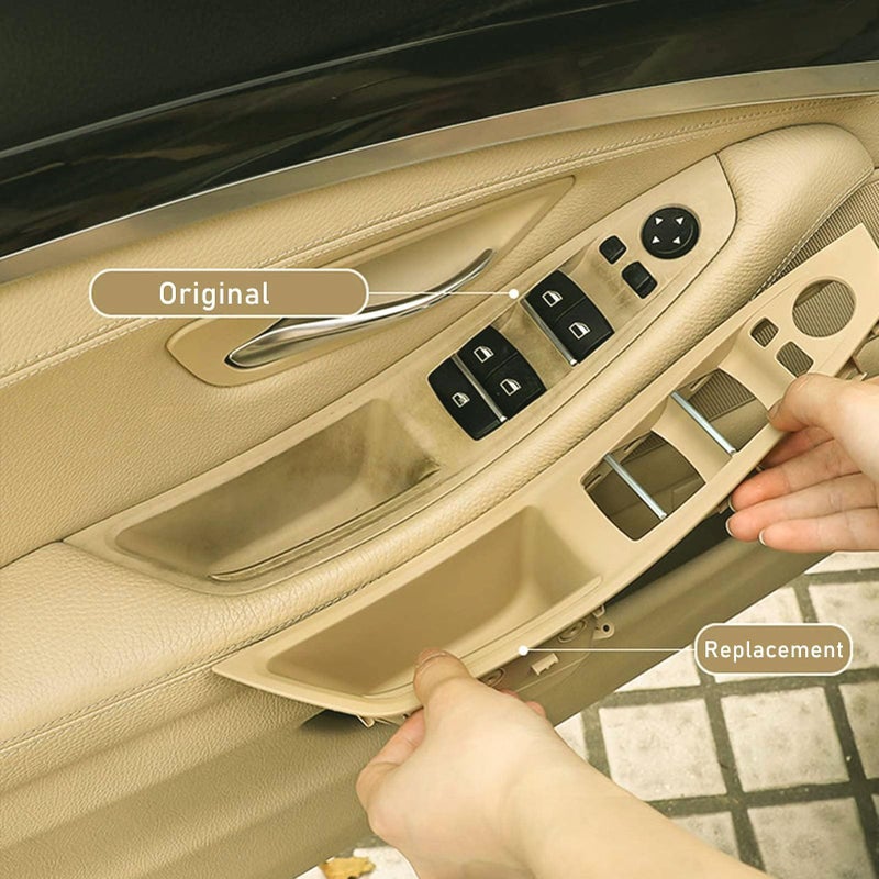 Jaronx Driver Side Door Handle for BMW 5 Series, Window Switch Armrest Panel Left Front Door Armrest Pull Handle for BMW F10/F11 520 523 525 528 530 535 (2010-2016)(Beige Color) - Image 3