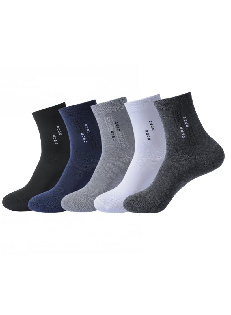 Lesha 5 Pairs Men's 100 % Cotton Crew Socks - Comfortable, Durable, Mid - Calf, Moisture Wicking Breathable Socks, Dress Socks for Business and Casual(Multicolour)  - Image 1