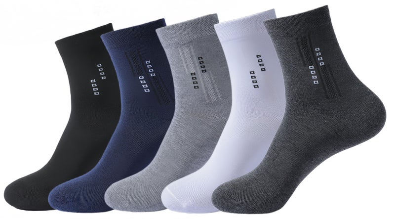 Lesha 5 Pairs Men's 100 % Cotton Crew Socks - Comfortable, Durable, Mid - Calf, Moisture Wicking Breathable Socks, Dress Socks for Business and Casual(Multicolour) - Image 1