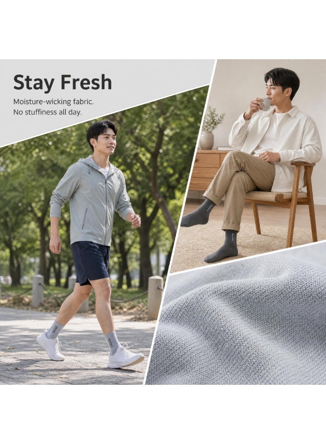 Lesha 5 Pairs Men's 100 % Cotton Crew Socks - Comfortable, Durable, Mid - Calf, Moisture Wicking Breathable Socks, Dress Socks for Business and Casual(Multicolour) - Image 3