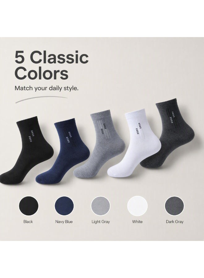 Lesha 5 Pairs Men's 100 % Cotton Crew Socks - Comfortable, Durable, Mid - Calf, Moisture Wicking Breathable Socks, Dress Socks for Business and Casual(Multicolour) - Image 4