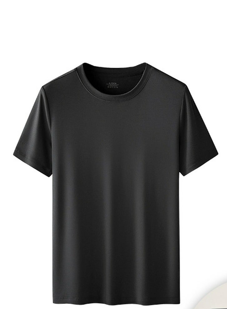 Loquat Men's Solid Color Classic Short Sleeve Crew Neck Modal T-Shirt Black 
