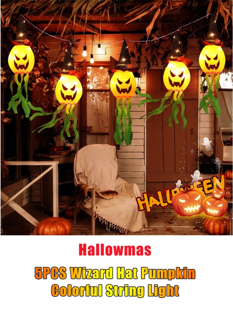 TAPIT 5PCS Halloween Pumpkin Wind Socks LED Lights, Outdoor Hanging Lights Decor Glowing Pumpkin Witch Hat Decorative Lights, Halloween Scary Decorations for Indoor, Outside, Party, Tree, Garden, Porch (Pumpkin Light) - Image 2