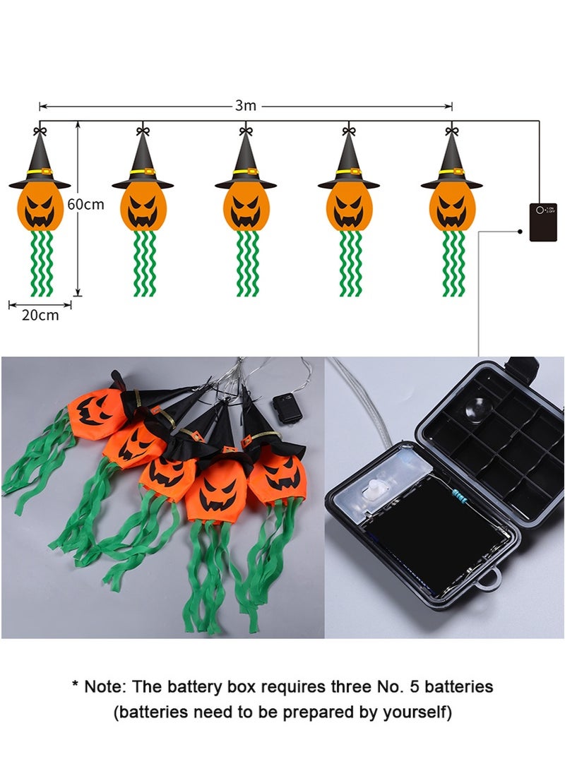 TAPIT 5PCS Halloween Pumpkin Wind Socks LED Lights, Outdoor Hanging Lights Decor Glowing Pumpkin Witch Hat Decorative Lights, Halloween Scary Decorations for Indoor, Outside, Party, Tree, Garden, Porch (Pumpkin Light) - Image 4