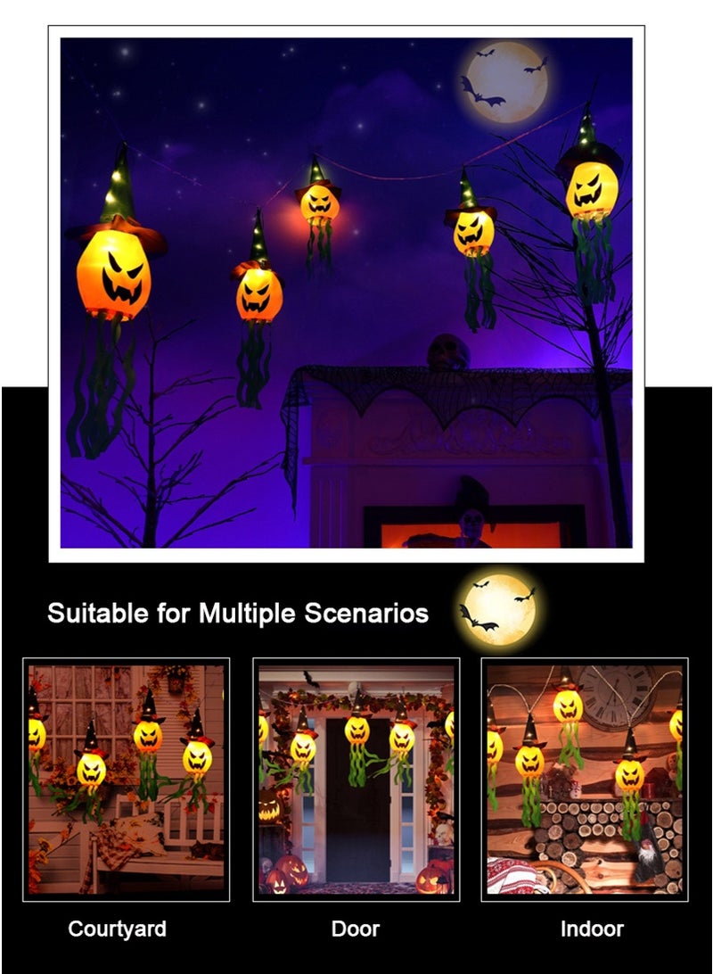 TAPIT 5PCS Halloween Pumpkin Wind Socks LED Lights, Outdoor Hanging Lights Decor Glowing Pumpkin Witch Hat Decorative Lights, Halloween Scary Decorations for Indoor, Outside, Party, Tree, Garden, Porch (Pumpkin Light) - Image 3