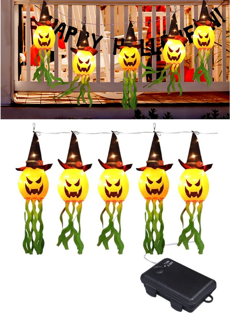 TAPIT 5PCS Halloween Pumpkin Wind Socks LED Lights, Outdoor Hanging Lights Decor Glowing Pumpkin Witch Hat Decorative Lights, Halloween Scary Decorations for Indoor, Outside, Party, Tree, Garden, Porch (Pumpkin Light) - Image 1
