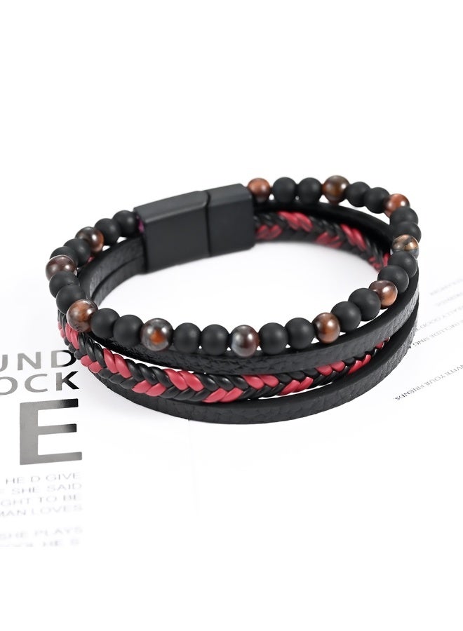 MIRFA Bracelet  Black Stone Leather Beaded Bracelet Jewerly Gift for Women Men  - Image 3