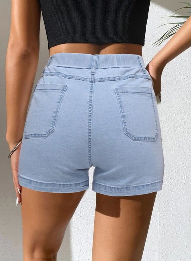 SESERAGI Jean Shorts Womens Elastic Waist Stretchy Light Blue Summer Short para Mujer Light Blue XXL - Image 4