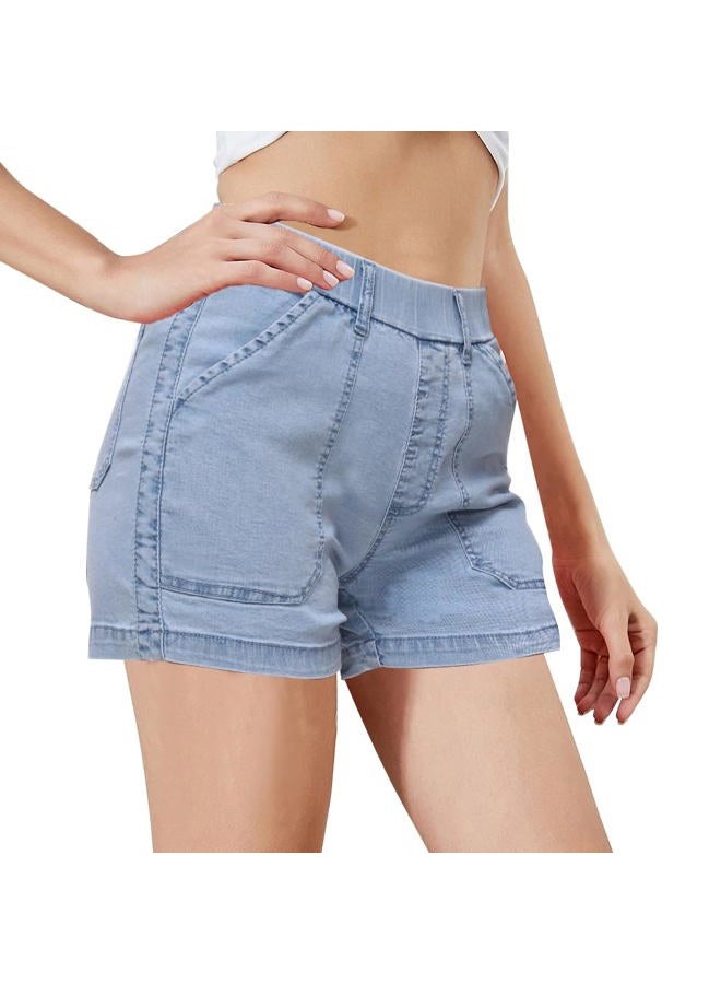 SESERAGI Jean Shorts Womens Elastic Waist Stretchy Light Blue Summer Short para Mujer Light Blue XXL - Image 3