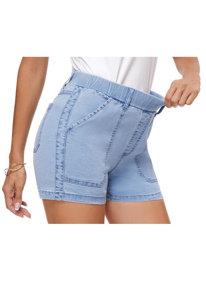 SESERAGI Jean Shorts Womens Elastic Waist Stretchy Light Blue Summer Short para Mujer Light Blue XXL - Image 2