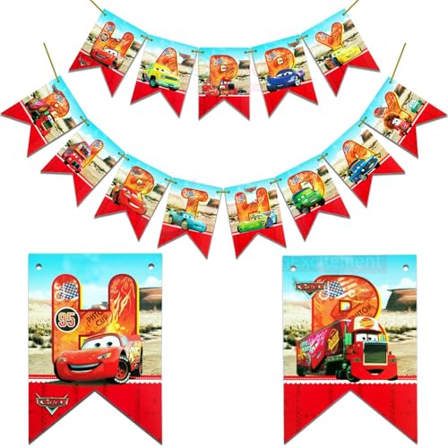 Propsicle Car Theme Happy Birthday Fishtail Banner for Kids Multi Colors Happy Birthday Sign Backdrop Flag Hanging Decorations - Image 1