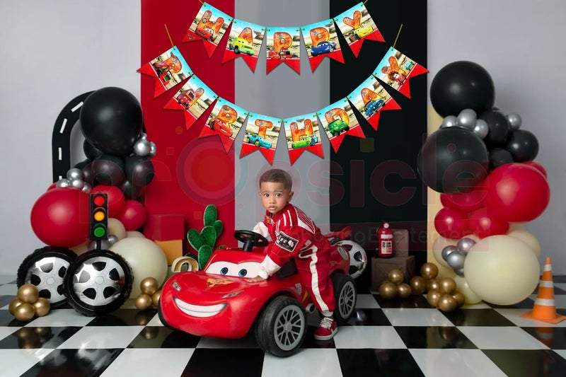 Propsicle Car Theme Happy Birthday Fishtail Banner for Kids Multi Colors Happy Birthday Sign Backdrop Flag Hanging Decorations - Image 5