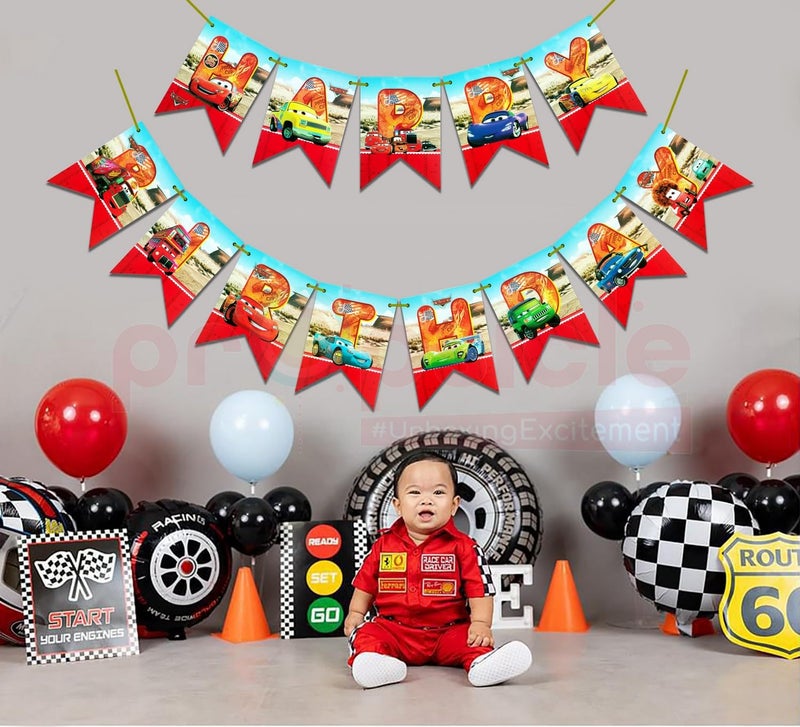 Propsicle Car Theme Happy Birthday Fishtail Banner for Kids Multi Colors Happy Birthday Sign Backdrop Flag Hanging Decorations - Image 3