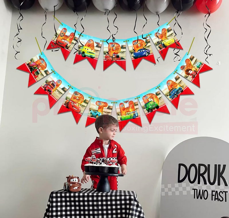 Propsicle Car Theme Happy Birthday Fishtail Banner for Kids Multi Colors Happy Birthday Sign Backdrop Flag Hanging Decorations - Image 4