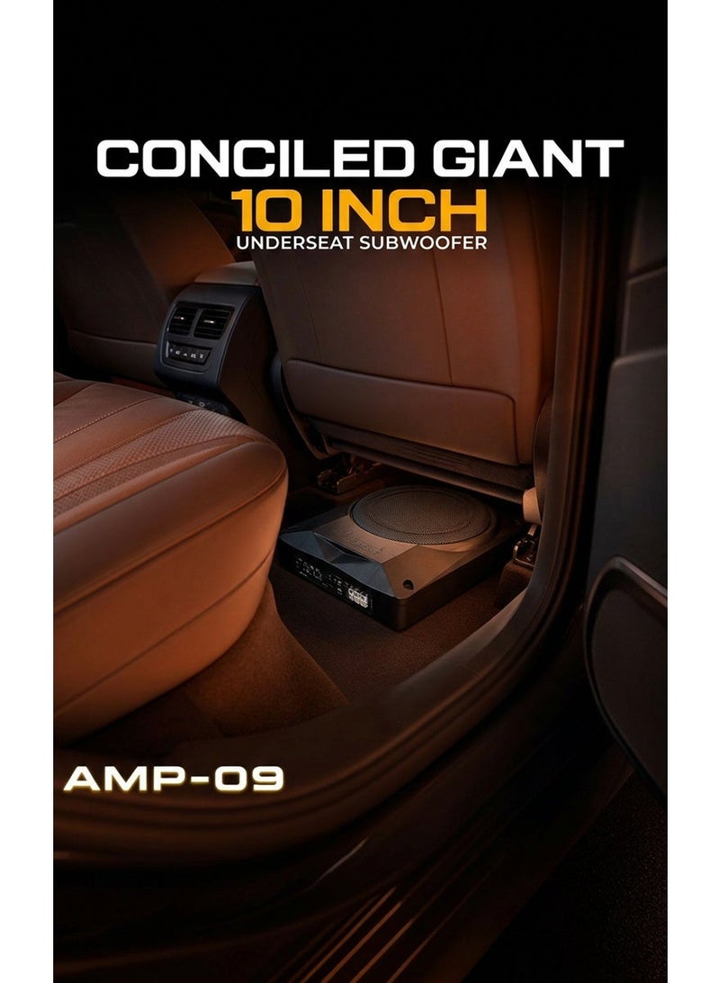 MR.SMART Mr. Smart AMP-09 10-Inch Active Under Seat Car Subwoofer 1800W Max Power | Ultra Slim Powered Car Bass Speaker with Built-in Amplifier | Full Aluminum Cast Body | Deep Bass Audio System for Universal Vehicles - Image 2