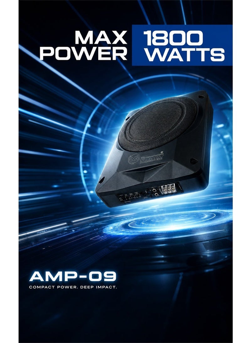 MR.SMART Mr. Smart AMP-09 10-Inch Active Under Seat Car Subwoofer 1800W Max Power | Ultra Slim Powered Car Bass Speaker with Built-in Amplifier | Full Aluminum Cast Body | Deep Bass Audio System for Universal Vehicles - Image 3