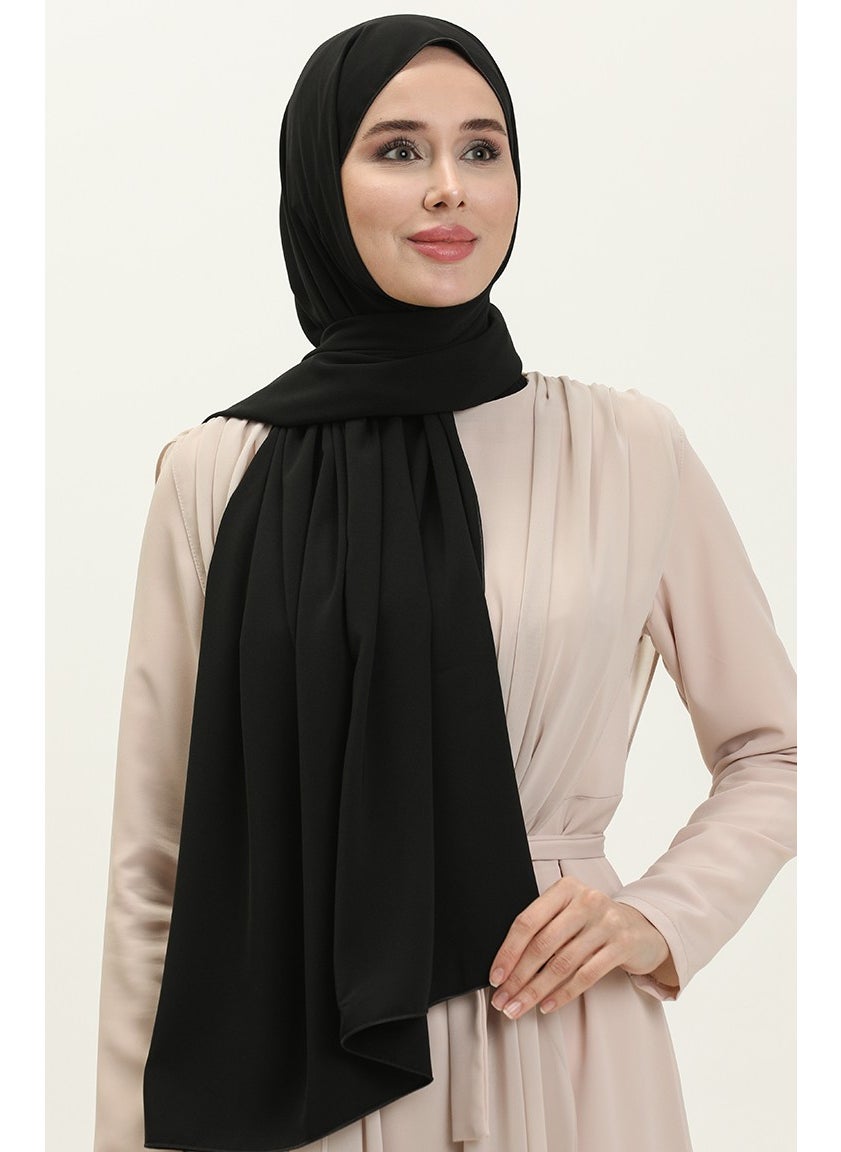 Sefa Merve Aymina Silk Cotton Shawl 8612-07 Black  - Image 1