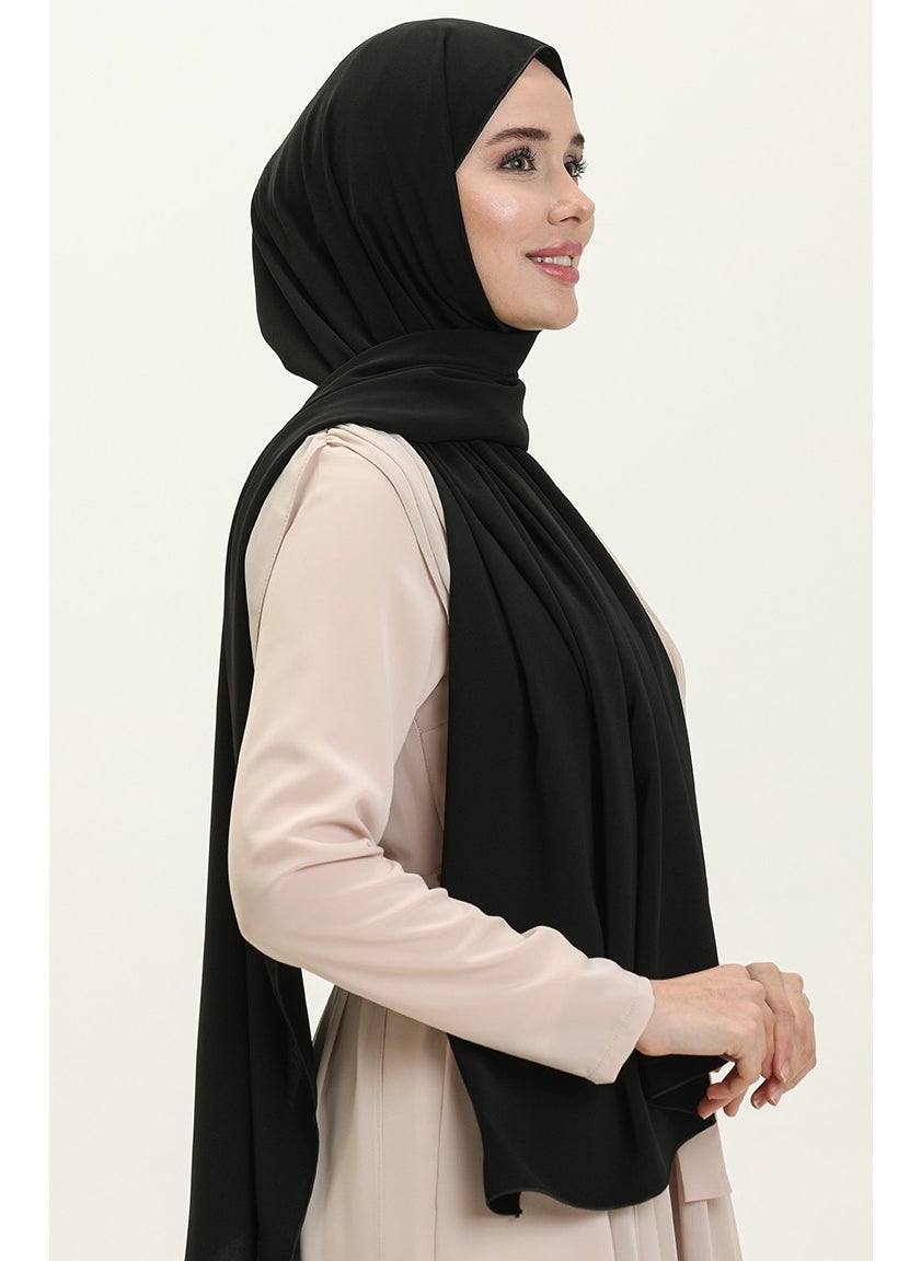 Sefa Merve Aymina Silk Cotton Shawl 8612-07 Black  - Image 2