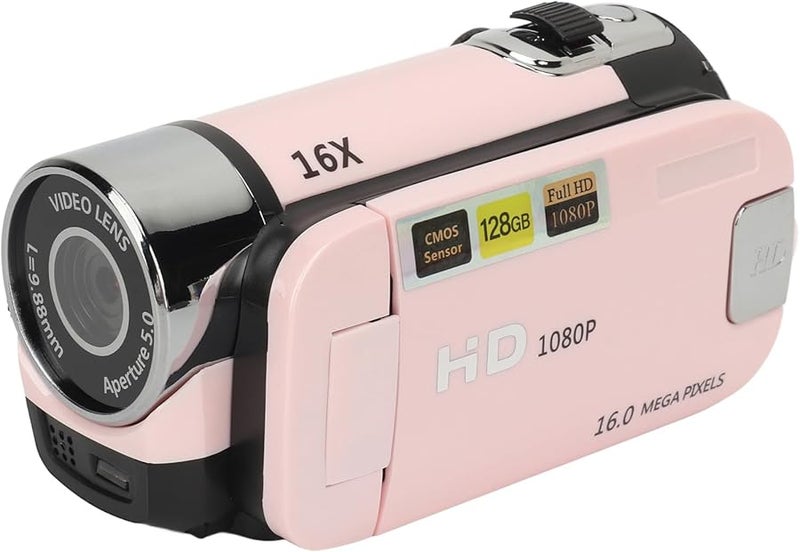 Pink Digital Camera 16MP 1080P Vlogging Camcorder with 16X Zoom Rotatable Screen Anti Shake - Image 1