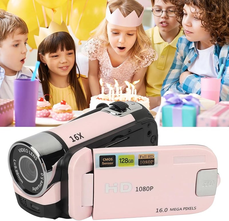 Pink Digital Camera 16MP 1080P Vlogging Camcorder with 16X Zoom Rotatable Screen Anti Shake - Image 4