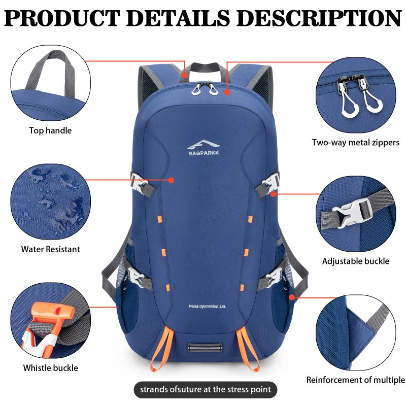 BAGPARKK Hiking Backpack,Large 35L Travel Backpacks for Men Women,Water Resistant Ultra Lightweight Foldable Packable Camping Daypack for Outdoor Sports - Image 5