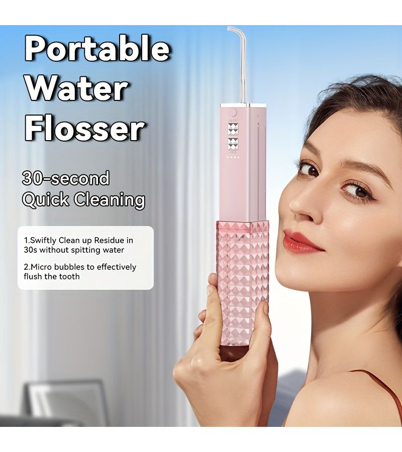 Red Portable Water Flosser Cordless Oral Irrigator Rechargeable Travel Teeth Cleaner With Telescopic Water Tank IPX7 For Braces And Dental Care - Image 3