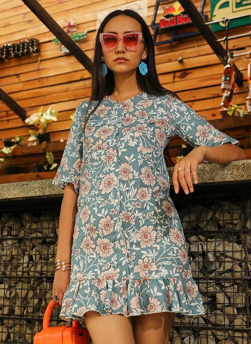 PINACOLADA  Women's Sage Green Floral Cluster Dress for Women | Best Price UAE