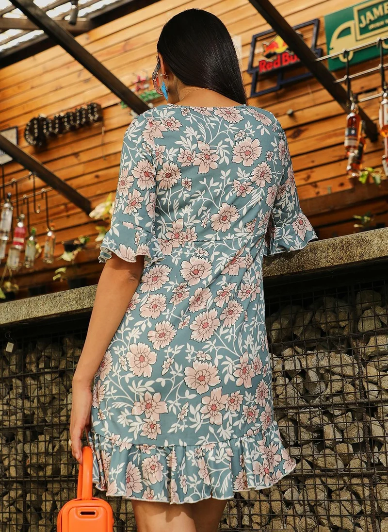 PINACOLADA  Women's Sage Green Floral Cluster Dress for Women | Best Price UAE