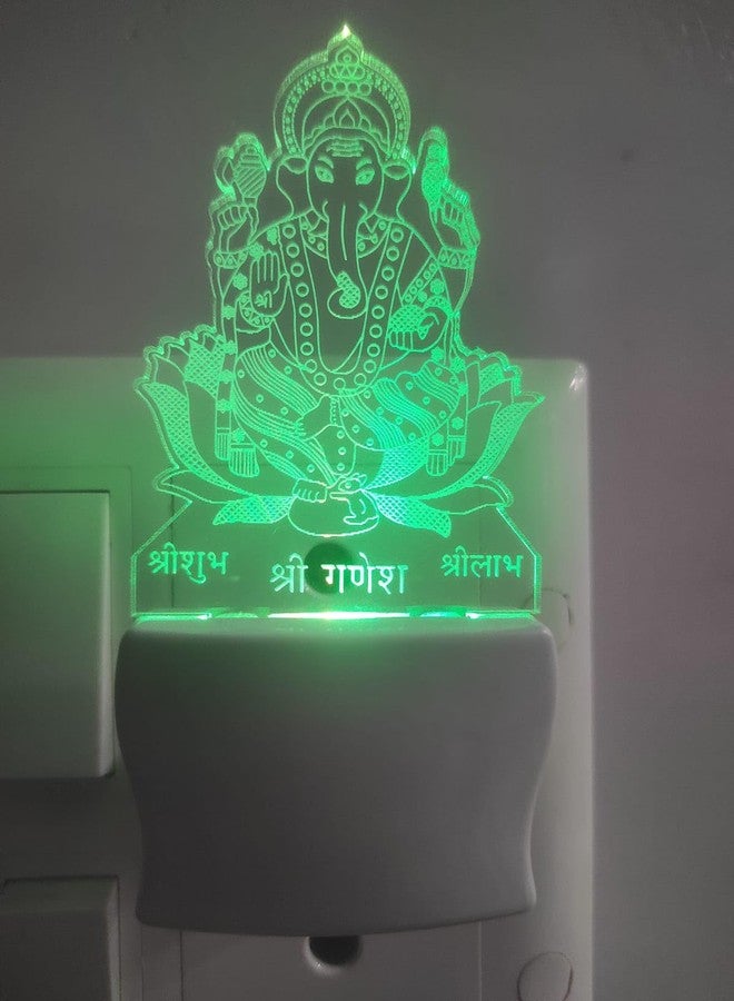 UNJIYA 3D Ganesh Ji Acrylic Night Lamp with 7 Color Changing Light (Size 3 Inch) - Image 1