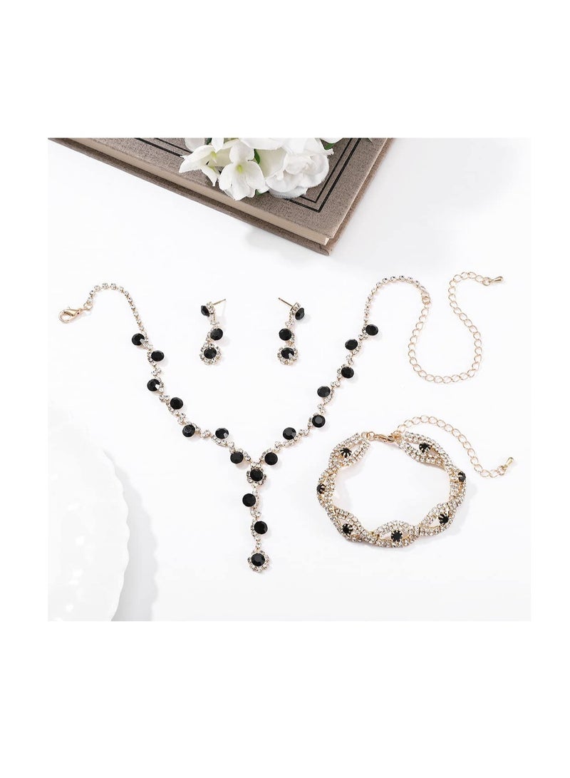 Excefore Bride Wedding Jewelry Sets, Crystal Bridal Necklace Bracelet Earrings Set, Prom Costume Jewelry Set, for Women and Girls Bride Wedding Hair Accessories (3 Pcs) - Image 2