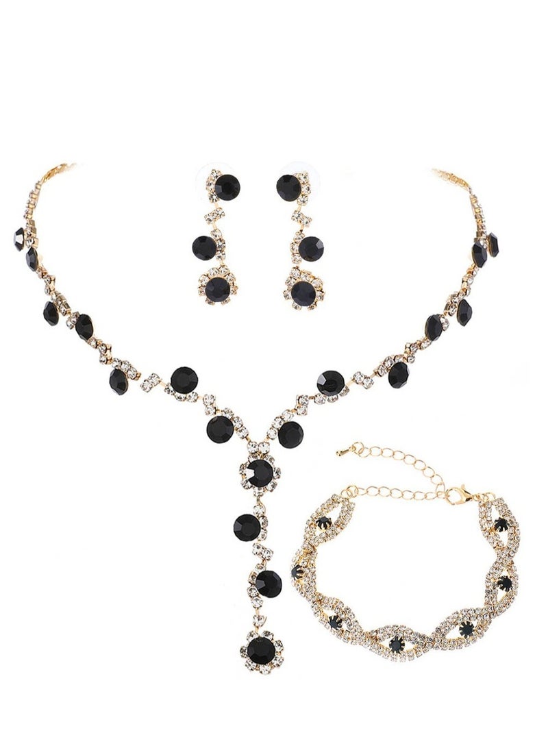 Excefore Bride Wedding Jewelry Sets, Crystal Bridal Necklace Bracelet Earrings Set, Prom Costume Jewelry Set, for Women and Girls Bride Wedding Hair Accessories (3 Pcs) - Image 1