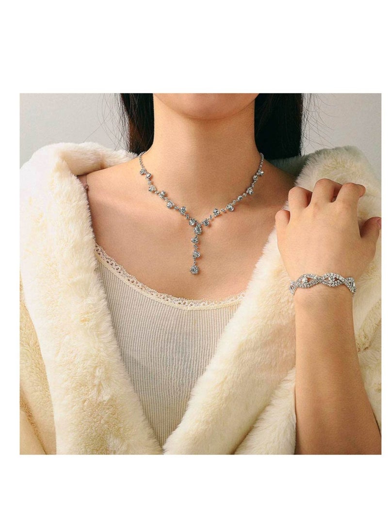 Excefore Bride Wedding Jewelry Sets, Crystal Bridal Necklace Bracelet Earrings Set, Prom Costume Jewelry Set, for Women and Girls Bride Wedding Hair Accessories (3 Pcs) - Image 3