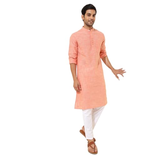 Fabindia Men Coral Mandarin Collar Long Sleeves Kurta - Image 1