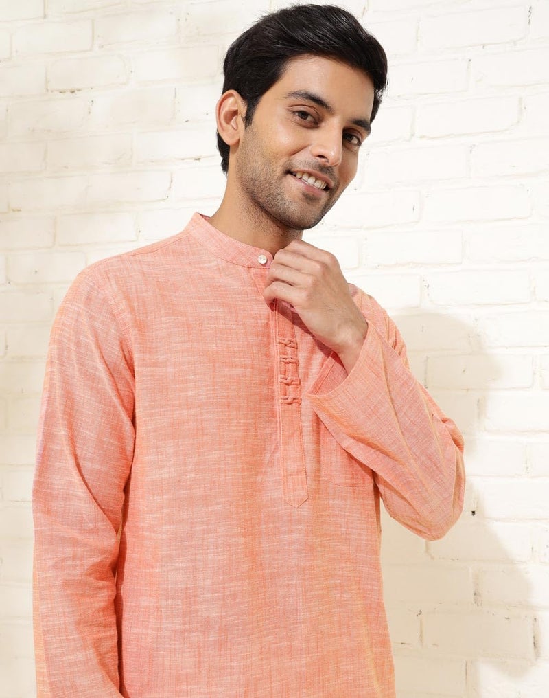 Fabindia Men Coral Mandarin Collar Long Sleeves Kurta - Image 5