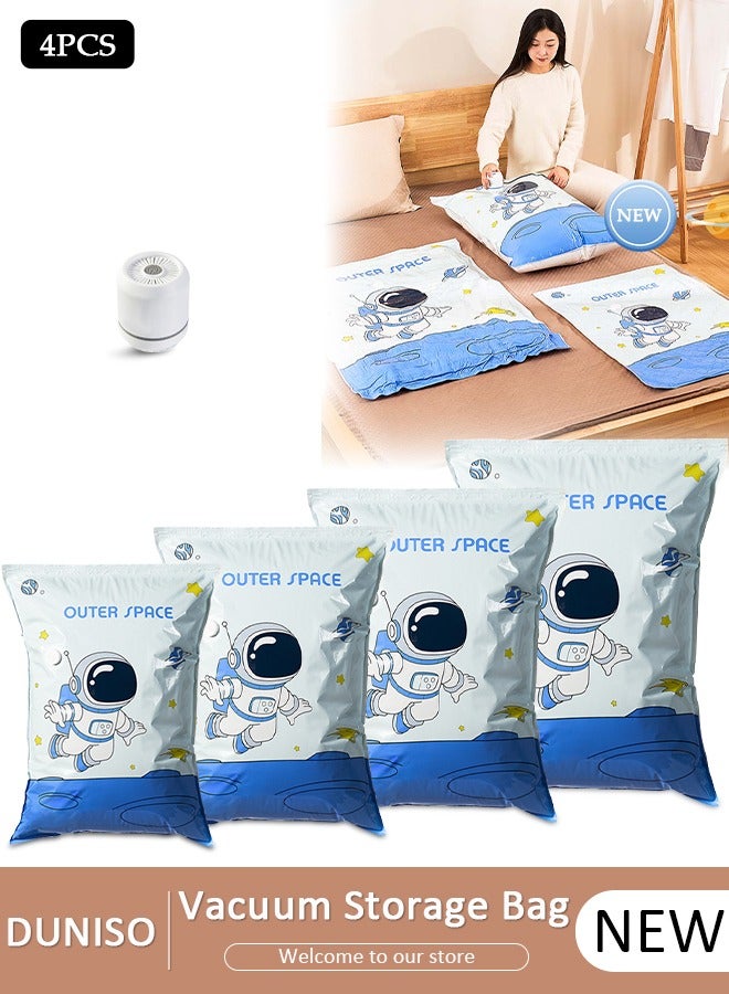 DUNISO Combo Vacuum Storage Bag with Electric Pump, 4 Pack(1Jumbo + 1 Large + 1Medium + 1 Small) of Reusable Compression Bags, Double Zip Seal Special-Grip Clip,Travel Vacuum Sealer Bags, Rapid Vacuum for Clothes, Mattress, Blanket, Pillows Compression and Travelling - Image 1
