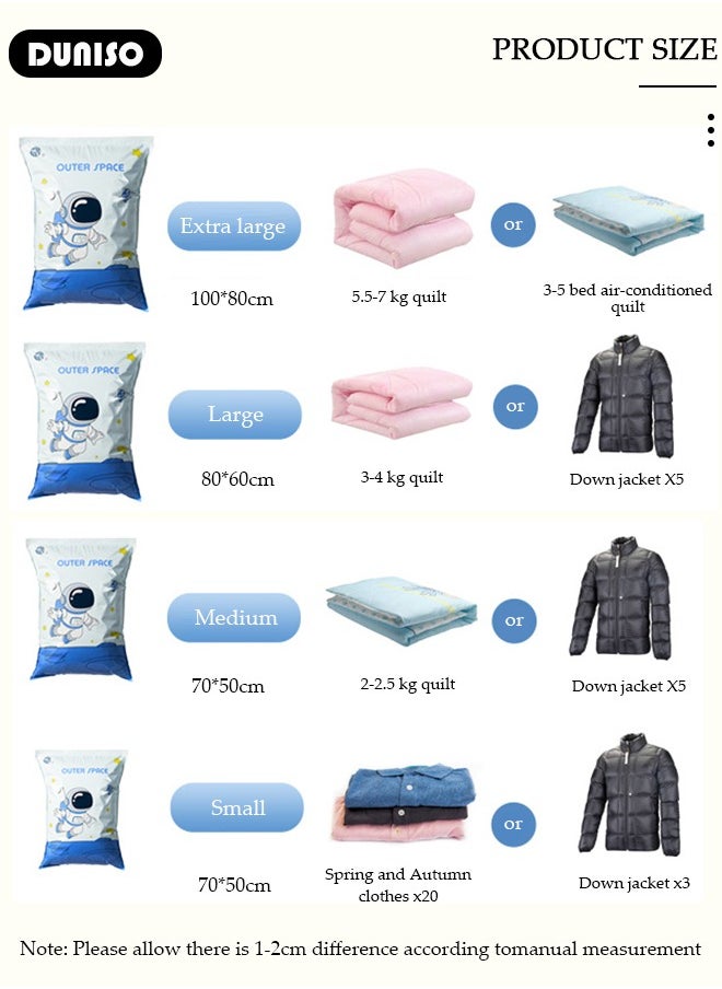 DUNISO Combo Vacuum Storage Bag with Electric Pump, 4 Pack(1Jumbo + 1 Large + 1Medium + 1 Small) of Reusable Compression Bags, Double Zip Seal Special-Grip Clip,Travel Vacuum Sealer Bags, Rapid Vacuum for Clothes, Mattress, Blanket, Pillows Compression and Travelling  - Image 4