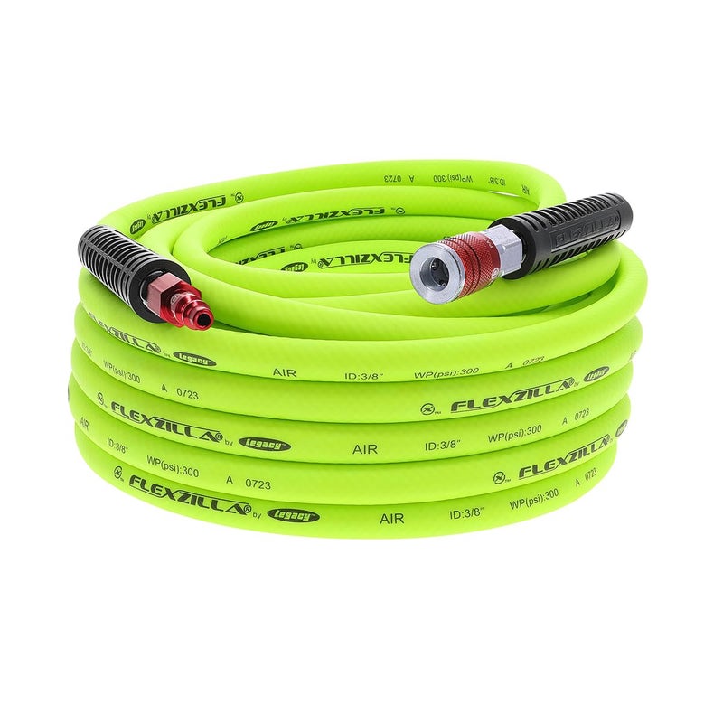 Flexzilla Air Hose with ColorConnex Industrial Type D Coupler and Plug, 3/8 in. x 50 ft., Heavy Duty, Lightweight, Hybrid, ZillaGreen - HFZ3850YW2-D - Image 1