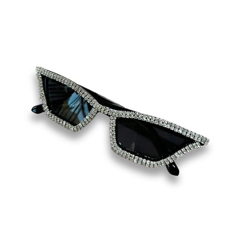 THE PACK | Crystal-Embellished Cat Eye Sunglasses, Black Frame with Rhinestones, 14.2 cm Width