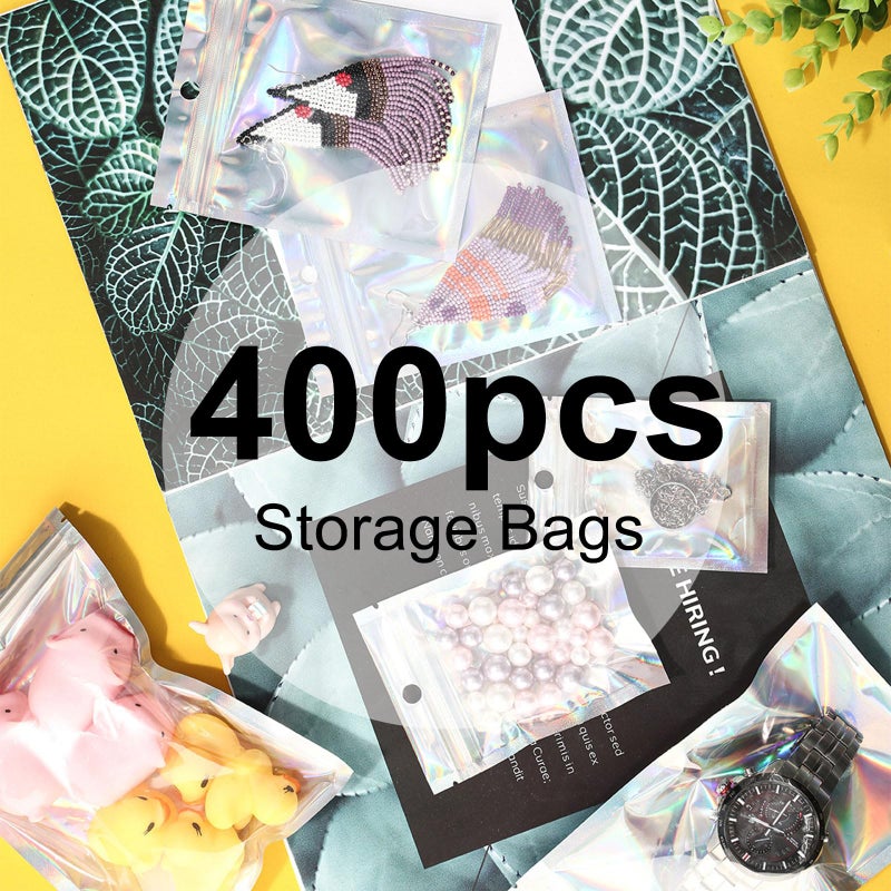 HDFCLUP 400 Pack 4 Sizes Holographic Resealable Mylar Bags with Window for Food Storage, Cookies, Candy, Jewelry & Office - Image 4